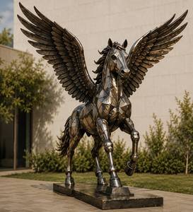 Sculpture d'animal en bronze grandeur nature, statue de cheval ailé en bronze coulé, œuvre d'art en laiton pour la décoration extérieure de jardin et de paysage - Product Image 2