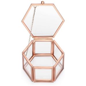 Caja de Joyería Hexagonal de Cristal Dorado Vintage, Organizador de Joyas Geométrico, Estuche de Recuerdos de Latón Hecho a Mano para Propuesta de Matrimonio, Decoración del Hogar - Product Image 2