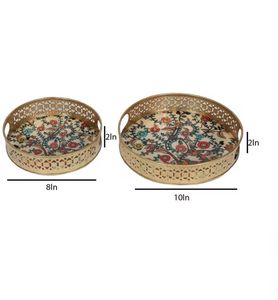 Bandeja Decorativa Redonda con Diseño Floral y Animal, Estilo Bohemio, con Asa de Metal Artesanal - Product Image 2