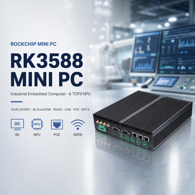 Rockchip RK3588 Mini PC Industrial Embedded Computer 16GB LPDDR4 6 TOPS NPU 8K Dual  RS485 CAN POE WiFi 6 SSD Edge AI Box