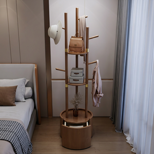 Modern <b>Wood</b> <b>Coat</b> Rack with Shelves and <b>Hooks</b> Freestanding Storage for Bedroom Living Room Furniture Scandinavian Design - Product Image 1