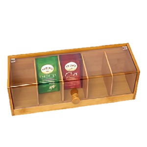 Caja de té de bambú con cinco compartimentos y tapa para almacenamiento de bolsitas de té y café, organizador de escritorio, uso en despensa de oficina - Product Image 2