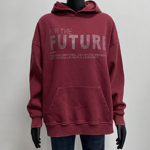 เสื้อฮู้ดดี้ผู้หญิงสไตล์วินเทจสตรีทแวร์ ผ้าโพลีเอสเตอร์/คอตตอนผสม ล้างสีแบบแอซิดวอช พิมพ์ลายพัฟฟ์ แต่งลายซันเฟด ดิสเทรส และประดับด้วยคริสตัล - Product Image 4