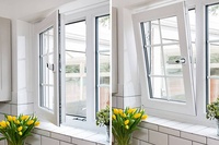 Ventana Upvc blanca de alta eficiencia energética, ventana de doble acristalamiento con vista grande personalizada, ventanas de Pvc inclinables y giratorias
