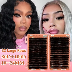 Extensions <span class=keywords><strong>de</strong></span> cils synthétiques <span class=keywords><strong>3D</strong></span> multi-couches scintillantes effet volume œil <span class=keywords><strong>de</strong></span> chat 100D 200D D Curl pré-coupées segmentées DIY - Product Image 5