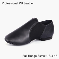 Chaussures de jazz Dynadans Professional unisexes en cuir véritable noir/marron, tailles US 4-13, souples, à enfiler, talon plat, doublure en coton, pour la danse