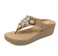 Portatif S94019 — sandales style national, thaïlandais, plage, voyage, bohème, perles rétro, talon compensé, taille, 2020