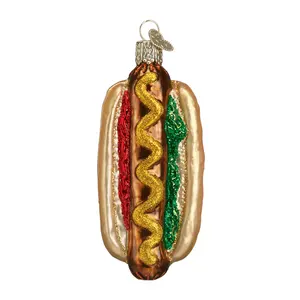 NOXINDA Fast Food Hot Dog Glass Decoration Theme Party Family Decoration Christmas Tree Pendant With Glitter Children's Gift