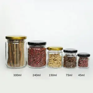 45ml 75ml 150ml 240ml 300ml 500ml Clear Round Glass Food Canning Jars For Honey Jam With Lid