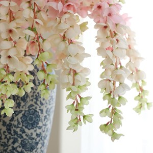 Fleur artificielle de glycine 100 cm en soie, décoration de mariage, feuilles vertes, rose clair et blanc, plante suspendue pour intérieur et extérieur - Product Image 3