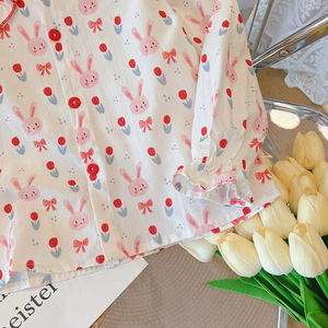 Nuove <span class=keywords><strong>Camicette</strong></span> alla Moda per Ragazze, Traspiranti, Stampate, a Maniche Lunghe, in Cotone, con Colletto a Bambola, Dolci, con Volant sul Fondo, Camicie Casual - Product Image 6