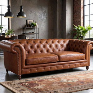 Sofá Chesterfield de Cuero Imperial de Grano Completo Personalizado, 3 Plazas, Estilo Mid-Century, Cuero Genuino <span class=keywords><strong>Vintage</strong></span> para Apartamento, Villa u Hotel - Product Image 2