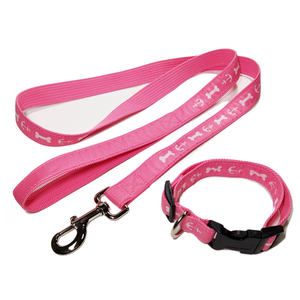 Conjunto de Correa y collar de entrenamiento para perros de poliéster con logotipo satinado Rosa personalizado - Product Image 2