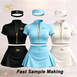 Set Sportivo da Donna 3 Pezzi Direttamente dalla Fabbrica: Gonna Corta, Giacca Dorata con Zip e Design <span class=keywords><strong>Trendy</strong></span> per Yoga e Fitness - Product Image 1