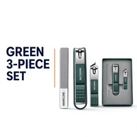 Kit de manucure 3 pièces vert forêt – Coupe-ongles grand format, lime à ongles, boucle de suspension, manchons doux au toucher – Portable