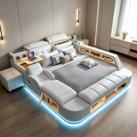 Lit en cuir tatami multifonctionnel de luxe avec tiroirs de rangement, système de haut-parleurs, table de chevet, lit intelligent moderne pour chambre à coucher, vente en gros