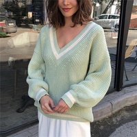 Personnalisé Style coréen Preppy Style hiver hauts en tricot décontracté col en V femmes pull ample grande taille femmes pull