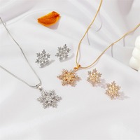 Collier et boucles d'oreilles flocon de neige, ensemble de bijoux, simple, breloque, diamant complet, pour cadeau de noël, nouvelle collection
