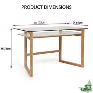 <span class=keywords><strong>Bureau</strong></span> d'<span class=keywords><strong>ordinateur</strong></span> avec plateau en verre, structure en bambou durable, personnalisable, vente en gros, écologique, pour usage domestique, commercial, avec étagère <span class=keywords><strong>de</strong></span> rangement - Product Image 2