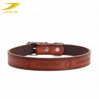Collier pour chien en cuir de vachette véritable avec logo embossé personnalisé, boucle en métal argenté réglable, anneau en D, collier pour animal de compagnie vintage marron