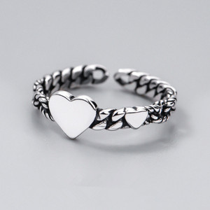Anello Aperto Regolabile a Doppio Cuore per Donne, Colore Argento Anticato, Gioiello da Dito alla Moda - Product Image 1