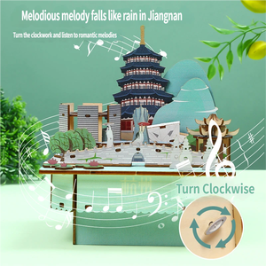 Caja de música DIY de madera con diseño de la Pagoda Leifeng del Lago Oeste, rompecabezas 3D de paisaje de Hangzhou, artesanía cultural, coleccionable, decoración, regalo, juguete - Product Image 2