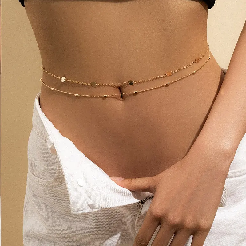 2022 Ladies Summer Beach Simple 2-lagige benutzer definierte vergoldete Bauch Bauch Taille Kette Körpers chmuck für Frauen