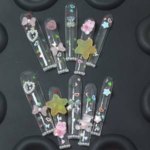 Uñas postizas de lujo con gotas de agua acrílicas rosas, cobertura completa, hechas a mano, con pedrería dibujada a mano, precio de fábrica. - Product Image 1