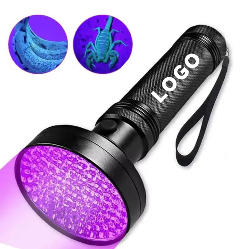 Custom logo UV Flashlight Ultra Bright 100 LED 395nm Aero-grade Aluminum Alloy High Quality Purple Light Torch Light Dry Battery