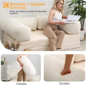 Portable pliable 4-en-1 canapé <span class=keywords><strong>de</strong></span> sol pliable canapé-lit <span class=keywords><strong>futon</strong></span> convertible avec accoudoirs couchette matelas chaise lit Portable Beige - Product Image 3