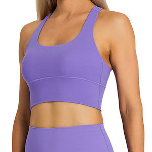 Vente en gros de soutien-gorge de <span class=keywords><strong>fitness</strong></span> avec logo personnalisé à maintien élevé antichoc pour le sport, vêtements d'entraînement de yoga à bretelles croisées dans le dos pour femmes - Product Image 4