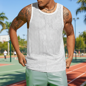 SINRANSINYA Camiseta sin mangas casual de verano para <span class=keywords><strong>hombre</strong></span>, estilo europeo-americano, 100% algodón, tejido anti-bolitas, cuello redondo, color liso, ajuste holgado, chaleco deportivo - Product Image 3