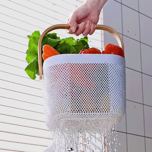 Cesta de Almacenamiento de Malla para Acampar al Aire Libre con Asa de Madera - Cesta de Plástico Ligera y Portátil para Picnic, Playa y Senderismo - Product Image 4