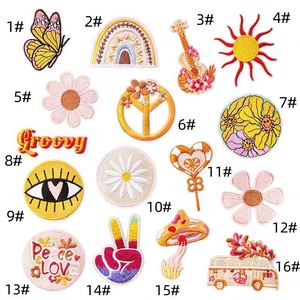 Iron on Embroidered Pink/Yellow Style butterfly rainbow Sun Flower Lollipop Guitar Patches for Clothes Bag Decoration - Product Image 2