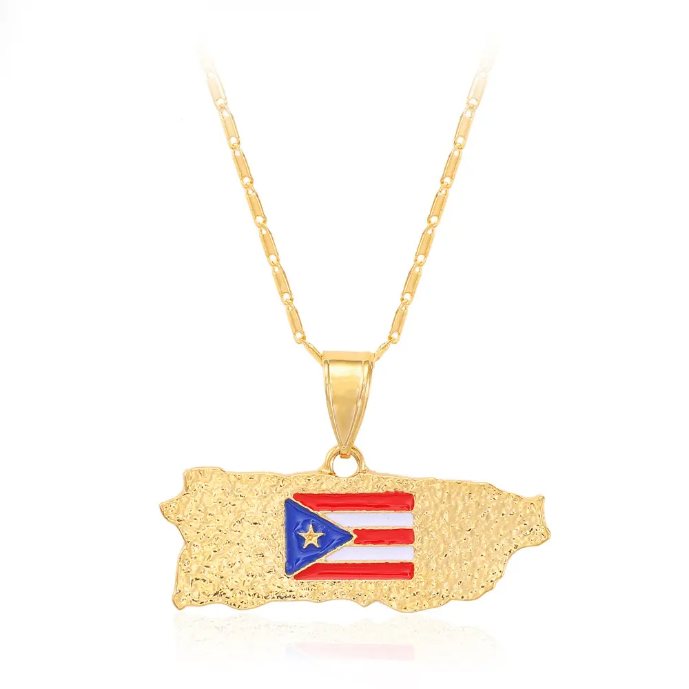 Amazon best Selling 18K Real Gold Plated Country Flag Map Pendant Necklace Red Enamel Puerto Ricos Map Necklace