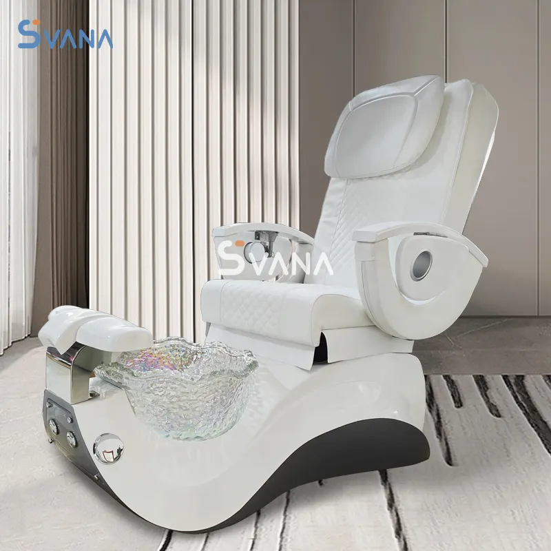 Nail Salon Furniture Luxury Modern Colorful Lights Electric White Foot Massage Chair Pedicure Chair with Massage and Drain Pump