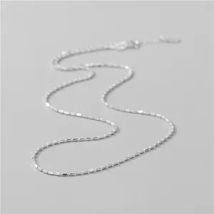 1mm Shimmering beads 925 sterling silver necklace square cut oval rectangular chain collar choker simple jewelry wholesale