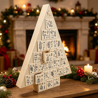 Calendrier de l'Avent en bois en forme de sapin de Noël, boîte cadeau décorative pour le compte à rebours de Noël