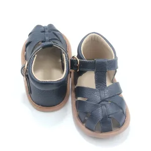 Babyhappy Toddler Summer Outdoor Woven genuine Leather Shoes Soft Sole Low MOQ cheap Baby Girl Sandals In Stock
