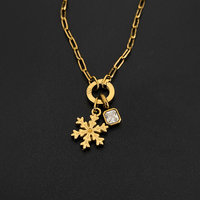 Pulsera de Cadena de Acero Inoxidable Chapada en Oro de 14K para Mujer, con Colgante de Cristal en Forma de Copo de Nieve, Joyería Emanco