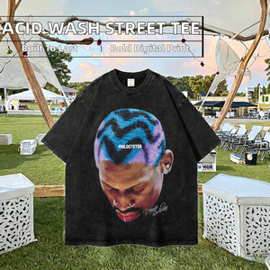 Vente en gros de streetwear personnalisé avec logo, impression de portrait, 100% coton, écologique, unisexe, lourd, pour homme, délavé à l'acide, respirant - Product Image 2