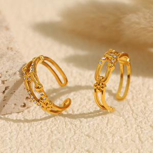 Geometric Open <b>Ring</b> 18k Gold Plated Titanium Steel Pave Setting <b>Adjustable</b> For Women Party Jewelry - Product Image 3