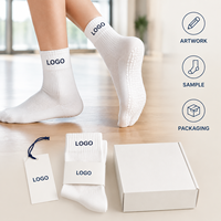 Logo Cuff Yoga Grip White Band Full Sole Studio Flexible Fit Directional Coverage Flat Toe Construction Breathable Mesh Socks