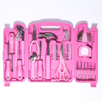 Kit d'outils de 135 pièces pour la maison, ensemble d'outils de réparation manuels, boîte de rangement rose