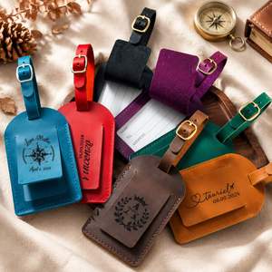 Étiquette de bagage portable en cuir de vachette moderne personnalisée, anti-perte, gravée sur mesure, pour carte d'embarquement et voyages - Product Image 2