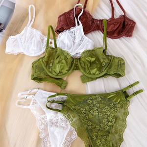 Wholesale Sexy Ultra <b>Thin</b> Satin Lace <b>Bra</b> Brief Sets Woman Underwear Panty and <b>Bra</b> Set - Product Image 3