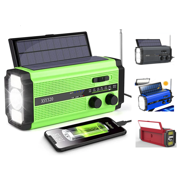 2024 New 5000mAh Power Bank Solar Hand Crank dynamo Emergency Portable Weather Radio with AM/FM/NOAA Reading Lamp