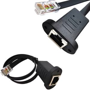 Cable de Extensión de <span class=keywords><strong>Red</strong></span> Ethernet Plano Cat5 RJ45, Macho a Hembra, Montaje en Panel RJ45, Longitud Personalizable, Cobre Desnudo Negro + PVC 28Awg - Product Image 1