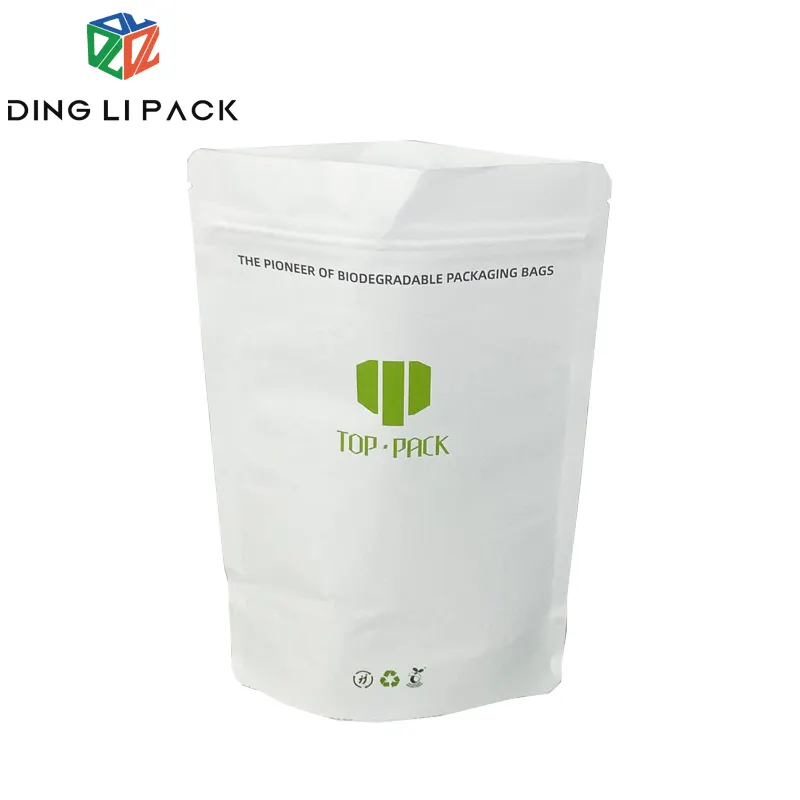 Recycelbarer Stand beutel Reiß verschluss getrocknete biologisch abbaubare weiße Kraft papiertüte Lebensmittel verpackungs tasche