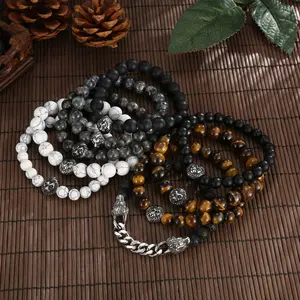 Factory Direct Sales Lion Head Gemstone Beads Bracelet for women Men Handmade Natural Stone Beaded Jewelry Gift